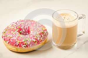 Coffee break with fresh sugary donut/Coffee break with fresh sug