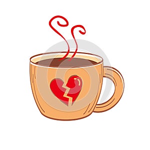 Coffee with break heart image on the cup vector illustration