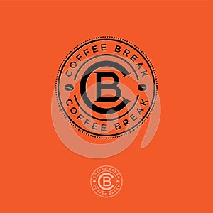 Coffee break logo. C and B letters in the circle on an orange background.