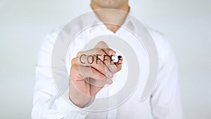 Coffee Break, Man Writing on Glass