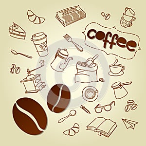 Coffee break menu vector doodles background