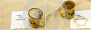 Coffee break napkin stain collage