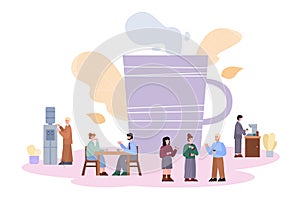 Coffee Break in office banner with people, cartoon vector illustration isolated.