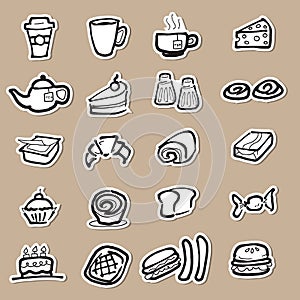 Coffee break and snacks drawing icons paper cut
