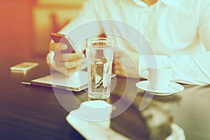 Coffee break with tablet and smartphones