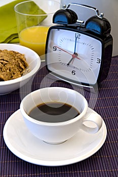 Coffee breakfast and alarm clock