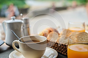A coffee in breakfast on table