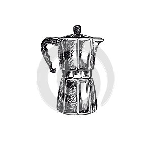 Coffee brewer hand drawn black and white vector illustration