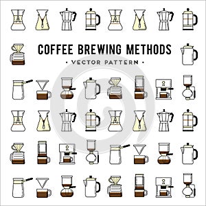 Coffee brewing methods pattern. Different ways of