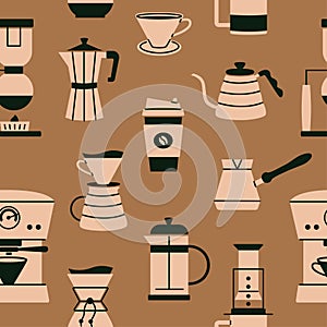 Coffee brewing tools seampless pattern