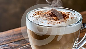 coffee with a brown powdered drink in a cup and cinnamon on top