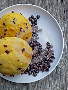 Coffee bun on a white plate