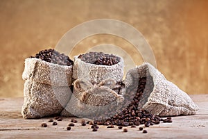 Coffee in burlap bags