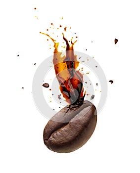Coffee bursting out from coffee bean photo