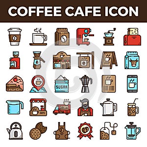 Coffee cafe filled outline icons