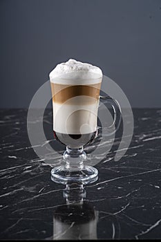 Coffee cafe latte macchiato in a glass stock photo photo