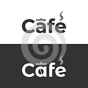 Coffee cafe logo. Coffee cup and bean label on black and white background