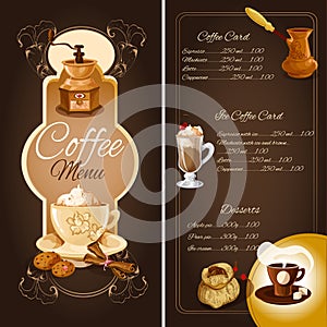 Coffee cafe menu