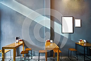 Coffee cafe and restaurant loft style with dark grey wall and br
