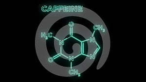 Coffee or Caffeine Chemical molecular formula Neon Animation black background.