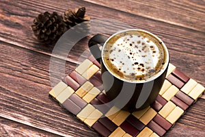 Coffee cappuccino Black Cup On the Wooden table