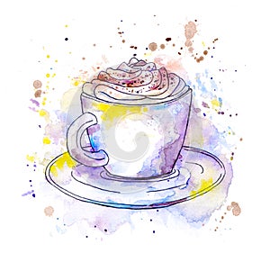 Coffee cappuccino cup. Watercolor