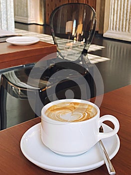 Coffee cappuccino latte art cafe interior background