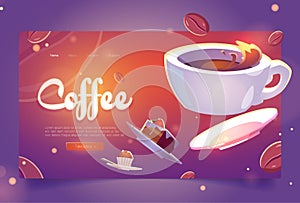 Coffee cartoon landing page white cup of hot drink