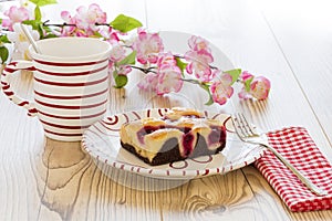 Coffee with cherry cake