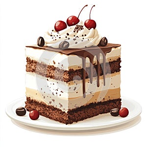 Coffee and Cherry Cake Illustration