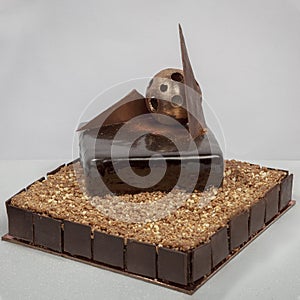 Coffee with chocolate author`s cake, handmade, design, sugar free. Tasty and fieldÑŽ