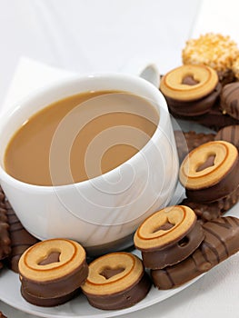 Coffee with chocolate biscuits