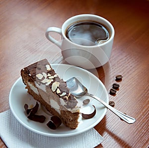 Coffee with a chocolate cake