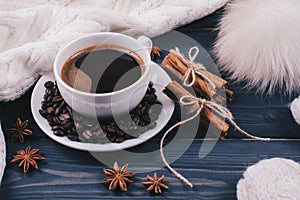 Coffee or chocolate with cinnamon and badian - Winter still life