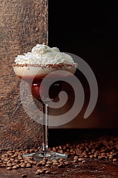 Coffee and chocolate cocktail with whipped cream