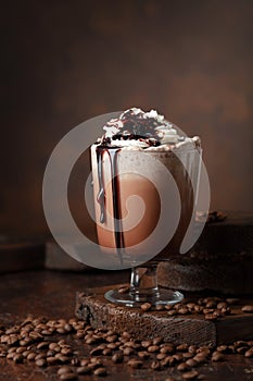 Coffee and chocolate cocktail with whipped cream