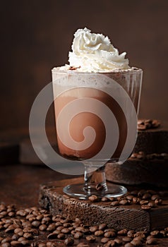 Coffee and chocolate cocktail with whipped cream