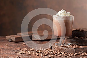 Coffee and chocolate cocktail with whipped cream