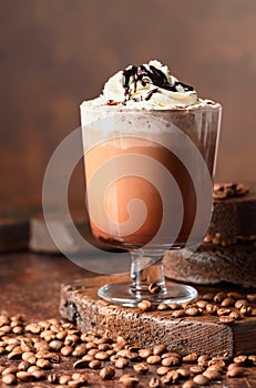 Coffee and chocolate cocktail with whipped cream