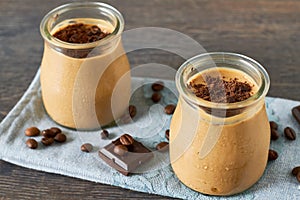 Coffee and chocolate dessert in a glass jar