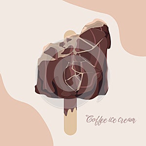 The coffee chocolate flat isolated bited ice cream