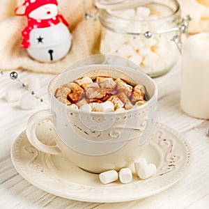 Coffee, cocoa, hot chocolate with marshmallows