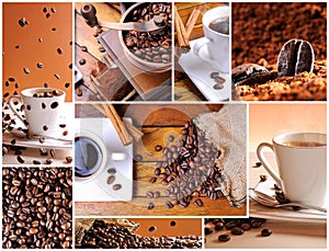 Coffee collage with brown background