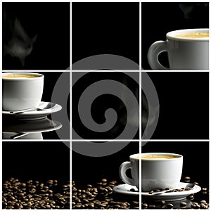 Coffee collage over black background
