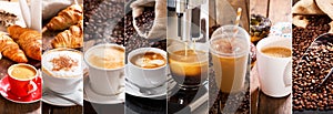 Coffee collage of various cups
