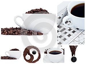 Coffee collage and ying yang symbol