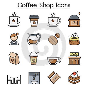 Coffee color line icon set
