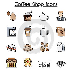 Coffee color line icon set