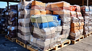 Coffee color plastic bags in a warehouse, ready to export