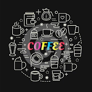 Coffee colorful gradient with line icons set